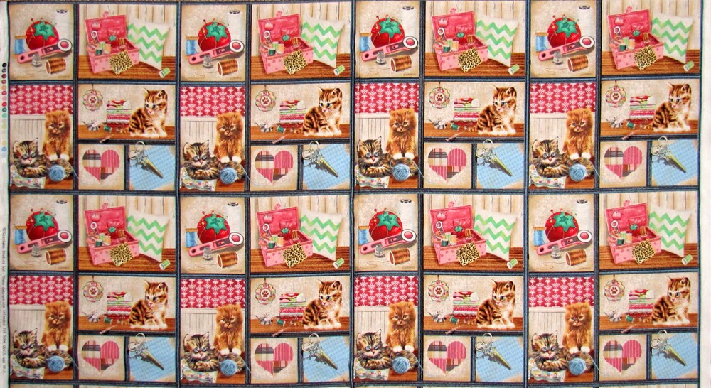 Cat Animal Quilt Sew Theme Fabric 24″ Panel Cotton Wilmington Crafty Kitten