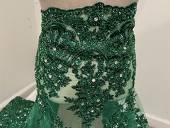 Green Heavy Beaded Sequin Rhinestones Embroidery Lace Fabric 50” Width 1 Yard