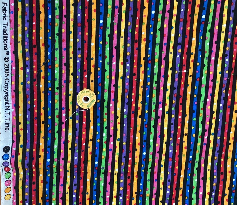 LAST 12” x 21” REMNANT FABRIC TRADITIONS MULTICOLOR STRIPES/ DOTS combine ship