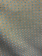 TURQUOISE BLUE GOLD DIAMOND CHENILLE UPHOLSTERY BROCADE FABRIC (56 in.) Sold BTY