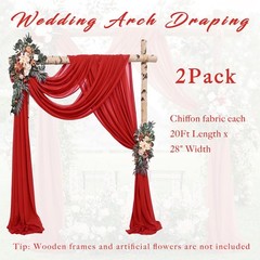 2 Panels 20FT Red Chiffon Wedding Arch Drapes Sheer Backdrop Curtain Decor