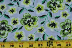 By 1/2 Yd, Vintage 1970, Green Floral on Lavender Lt-Weight Cotton/Klopman,P5086