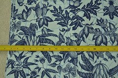 30″ Long, Vintage, Large Navy Flowers & Birds on Light-Blue, Burlington, C2386
