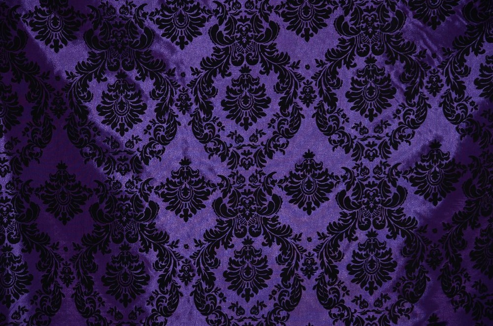 2 YARDS TAFFETA DAMASK VELVET FLOCKED PURPLE DRESS HOME DECOR APPAREL CURTAINS