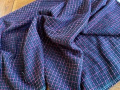 BEUTIFUL FRENCH 100% SILK WOOL BLACK AND RED CHECKERED SHIMMERING FABRIC