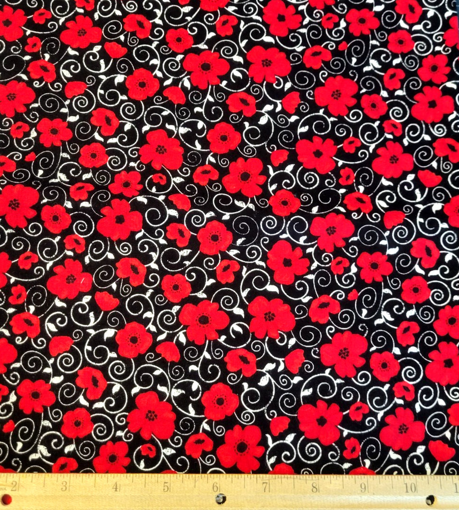Black Background and Red Poppy’s Timeless Treasures Fabrics of Soho GAIL – C7742