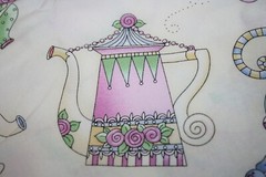 OOP Timeless Treasures TEAPOTS Flowers Birds #5530 on Cream, Rare OOP 2.33 yds