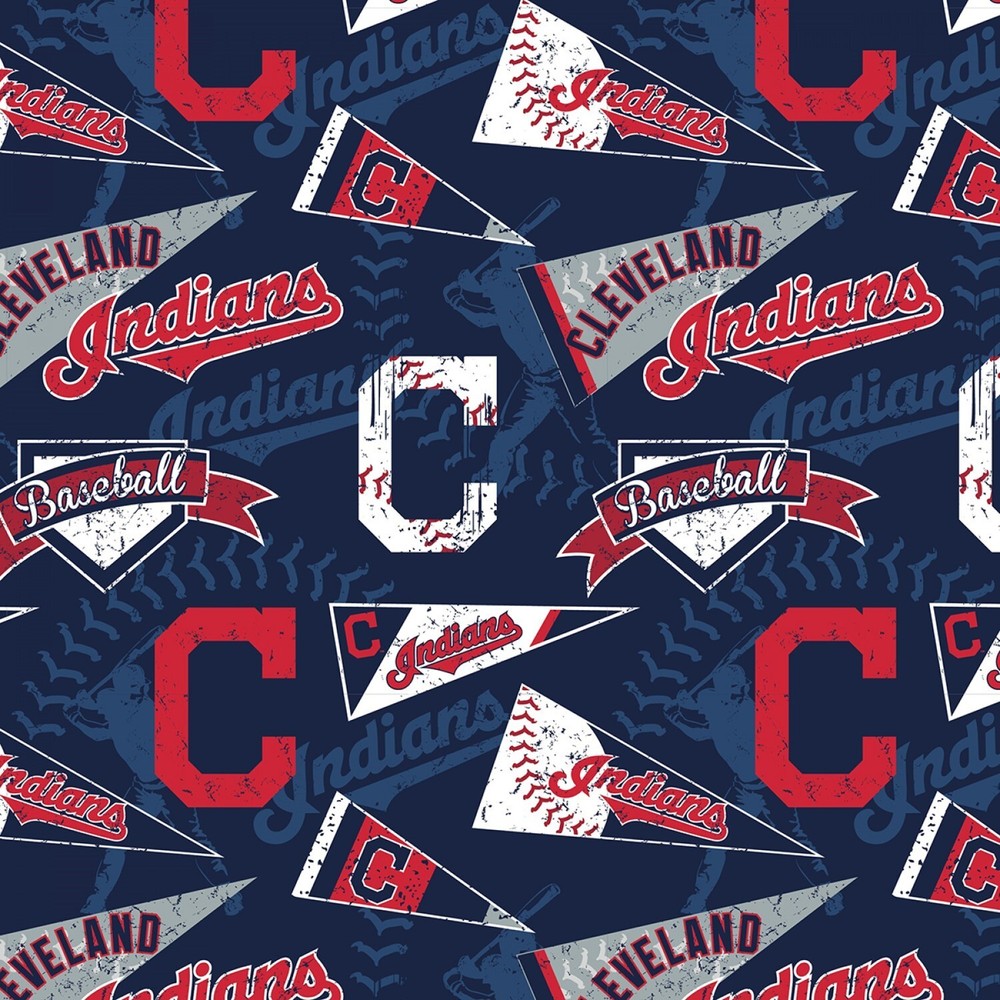 BTY MLB Cleveland Indians Pendent Blue Cotton Fabric By The Yard