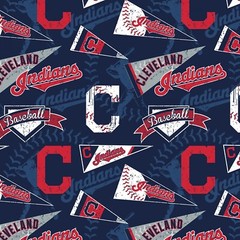 BTY MLB Cleveland Indians Pendent Blue Cotton Fabric By The Yard