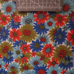Vintage Retro 60’s 70’s Mod Floral 3/4 yard x 34″ wide Blue Red Orange Fabric
