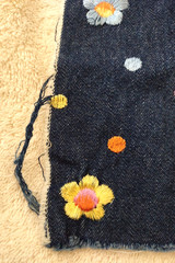 Denim Embroidered Flower Fabric Scrap 18″ x 19″