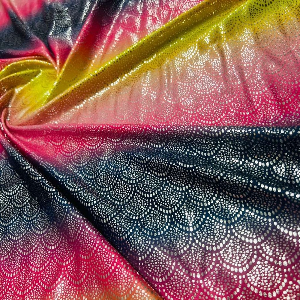 Vibrant Colorful Mermaid Scales print Spandex Fabric Stretch by yard Swimwear