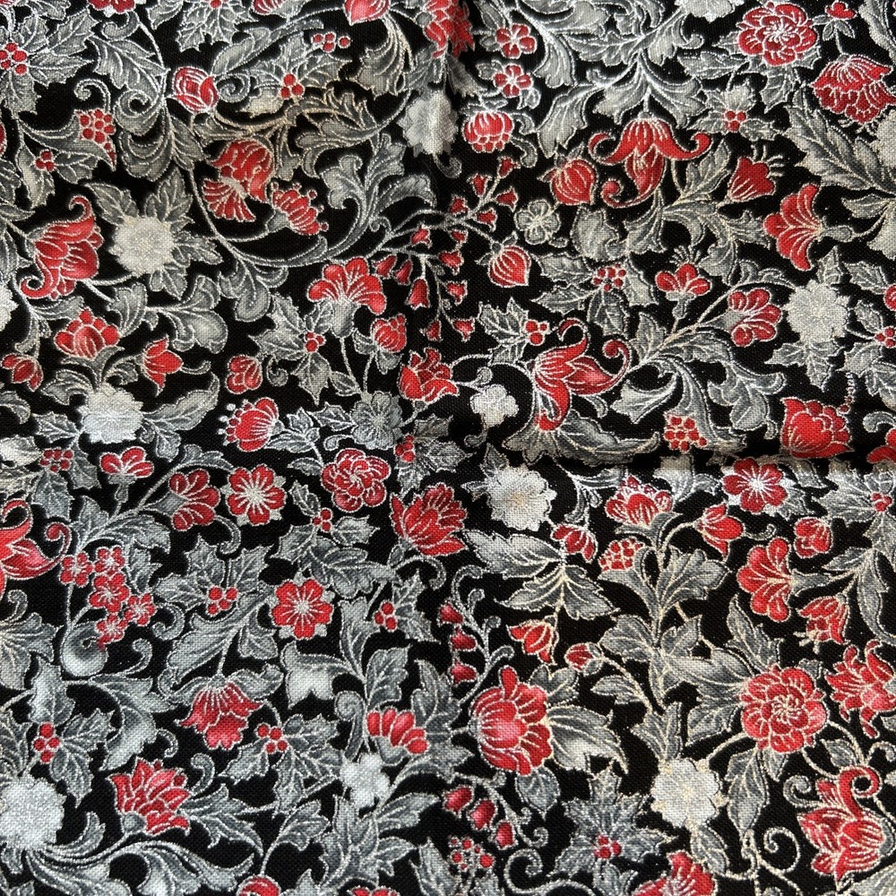 Holiday Flourish Japan Kaufman Christmas Floral Cotton Quilting Fabric Metallic