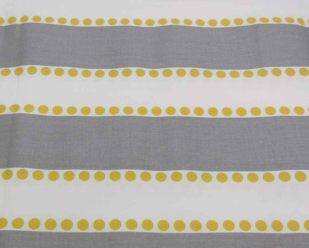 4+ yds Linen Fabric Gray White Striped Yellow Dots Dotted Lines Home Décor