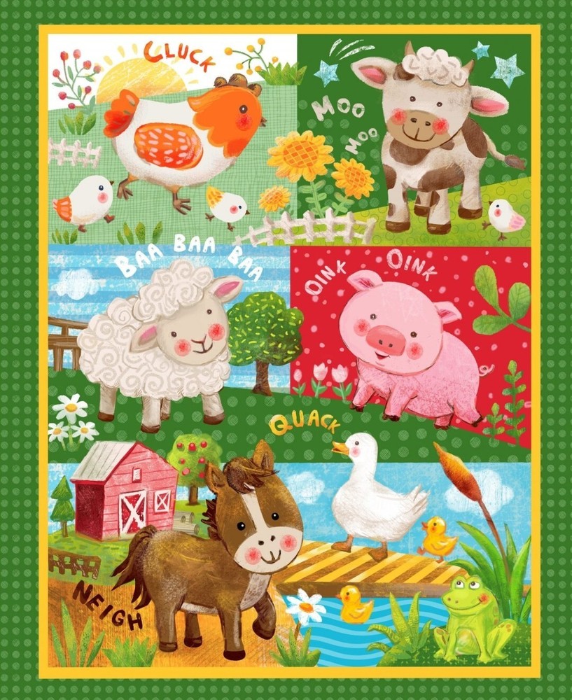 Wee Ones by Oasis Fabrics Baby Farm Animals Cotton Quilt Fabric Panel 35″ X 43″