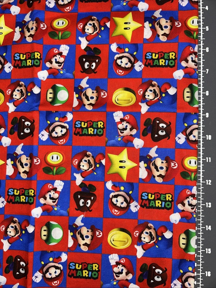 Super Mario Squares Custom Cotton Fabric FQ 18” By 28” New