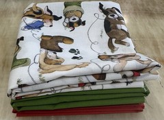 Fat Quarter Bundle Puppy Red Green Cotton Quilting Sewing Craft Junk Journal