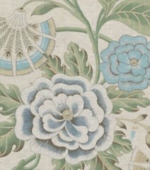 Thibaut/Anna French Curtain Fabric ‘CLEO’ 3.7 METRES SKY BLUE/GREEN FLAX – Linen