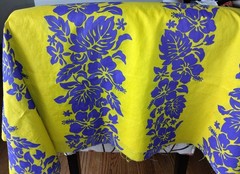 Vintage Hawaiian Fabric Trans-Pacific Textiles Yellow Blue Hibiscus 74×42 Cotton
