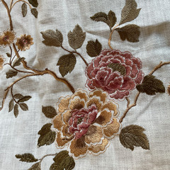BEAUTIFUL 100 % COTTON FABRIC EMBROIDERED WITH FLOWERS AND BIRDS IN MULTICOLOR