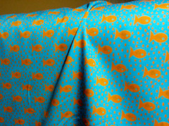 ‘Fish Swimming’ Orange Goldfish on Blue Soft Fabric BTY x 58in W Made in Brazil