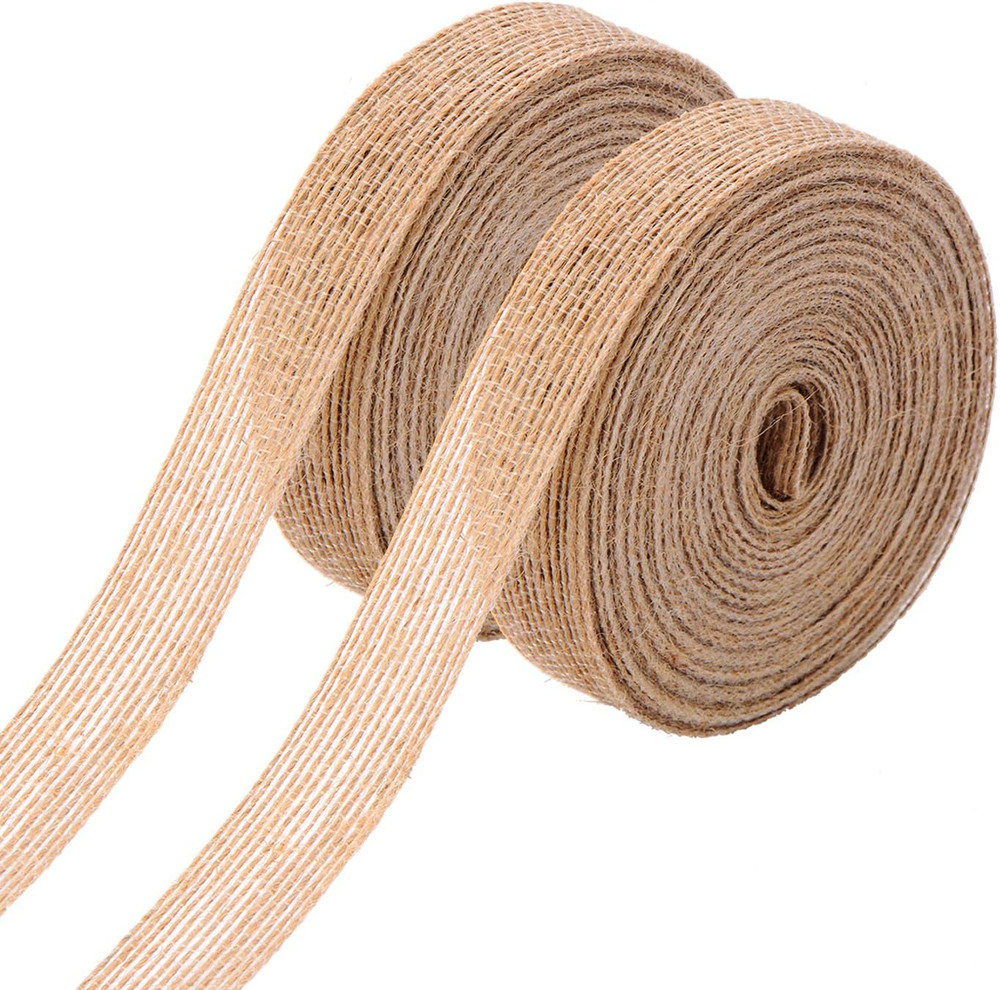 2 Rolls Burlap Ribbon 0.8 Inch X 11 Yard Natural Linen Woven Fabric Ribbon Weddi