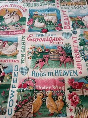1.5 Yard Vintage Feed Sack Label Fabric Farm Animals Chicken Cow Concord Kessler