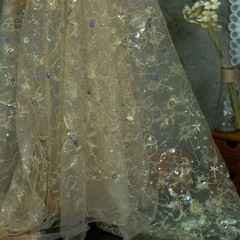 Colorful Sequins Stars Unicorn Lace Fabric Wedding Constellation Lace Fabric 1YD