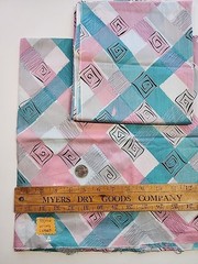 2x 40s 50s Geometric Colorblock Cotton Sewing Fabric 33″ X 1.9. & 1.6yds FLAWS