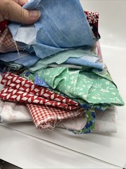Mixed Fabric Scrap Bag Cotton Prints Gingham Floral Christmas Snowflake Craft