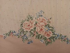 Pink & White Stripe Fabric with Single Scalloped, Floral Border – 70″ x 35″ wide