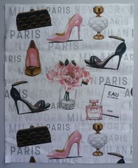 Fabric Cotton Shoes Purses Flowers 10 3/8″ L x 8 1/4″ W Quilt Sewing Crafts