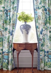 94″ length cut of Thibaut F920820 Mystic Garden Blue and Green Fabric