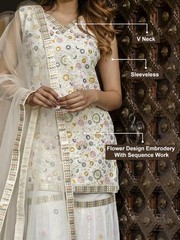 Trendmalls Womens Georgette Embroidery Work Kurta Sharara Set Dupatta Kurta Set