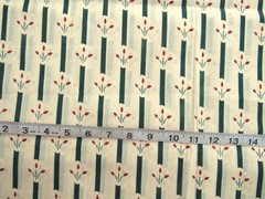 1 yd Cotton Fabric Yellow with Green Stripes & Red Flowers, Low Thread Count