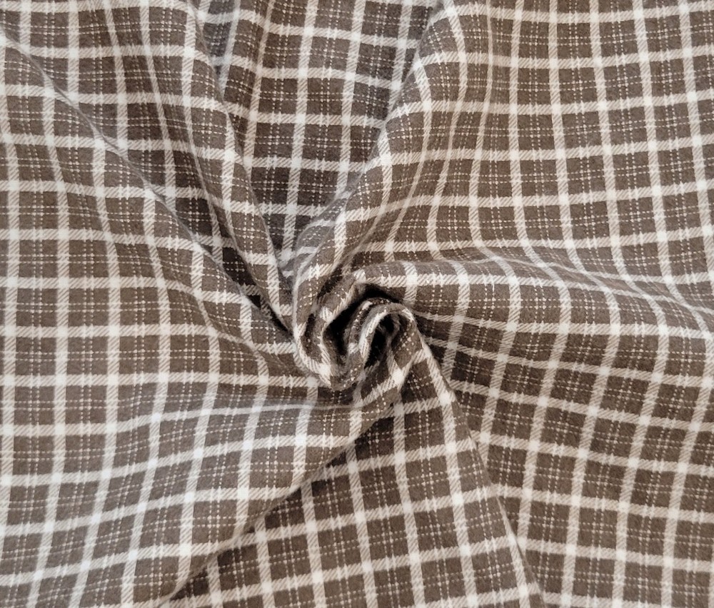 Cotton Flannel Checked Fabric by the Yard Brown White [PJ, Shirt, Blanket] 4/24