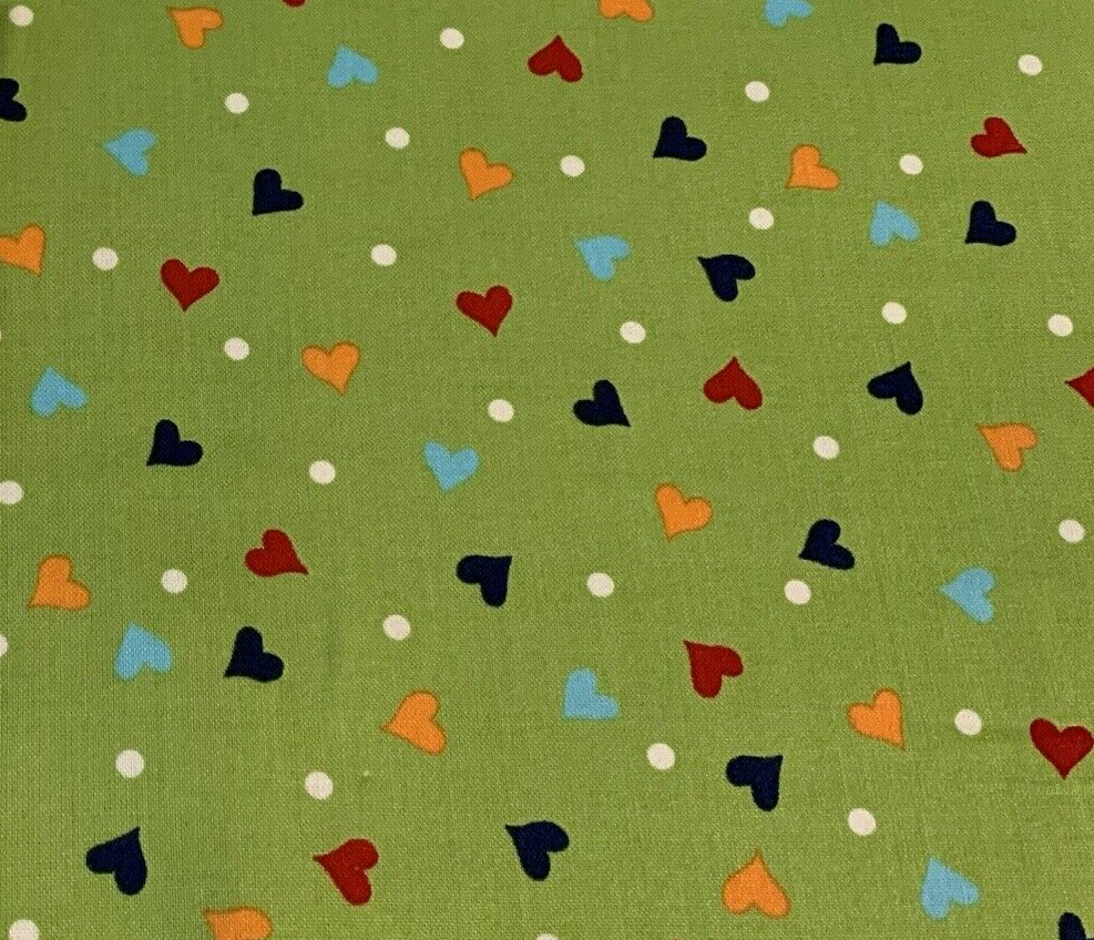 Hugs & Kisses Heart Fabric By Linda DeBono & Henry Glass Red Orange Green 1+Yds