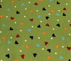 Hugs & Kisses Heart Fabric By Linda DeBono & Henry Glass Red Orange Green 1+Yds