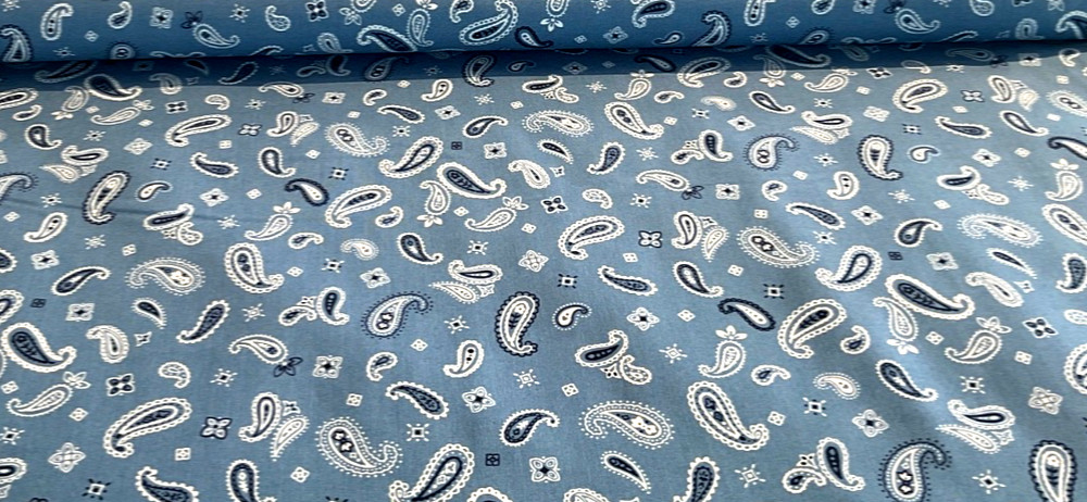 Western bandana cowboy Robert Kaufman Sevenberry denim blue paisley BTY
