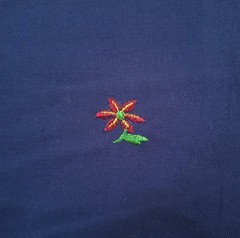 VTG Embroidered Mini Flowers On Dark Blue Cotton Blend Fabric 39″ L x 44″ W