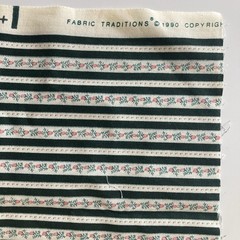 Vintage 1990 Fabric Traditions Green and Floral Stripe HALF YARD Remnant 23″x44″