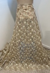 GOLD IVORY Sequins Rhinestones Embroidery Bridal Lace Fabric 50” Width 1 Yard