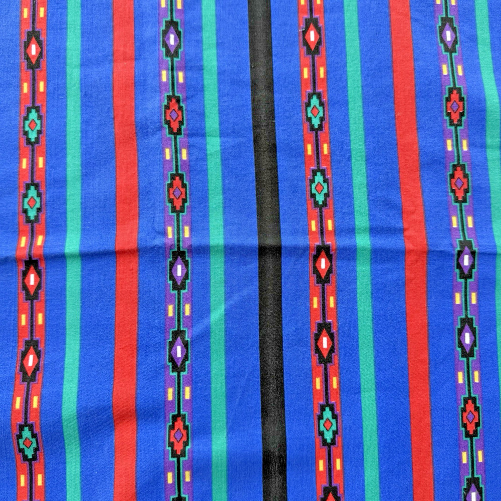 Vintage Southwestern Native American Blue Striped Cotton Fabric 39″ L x 44″W