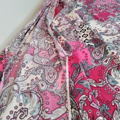 Ornate Italian Paisley Viscose Challis Fabric 60×80″ Pink Red Blue White 2.2 Yds