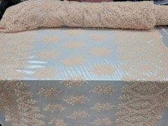 Fabric Sold By The Yard Blush Beaded Lace Floral Flowers Embroidery Scalloped