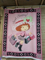 RARE- OOP -Vintage Strawberry Shortcake Fabric Panel -SWEET SHOPPING