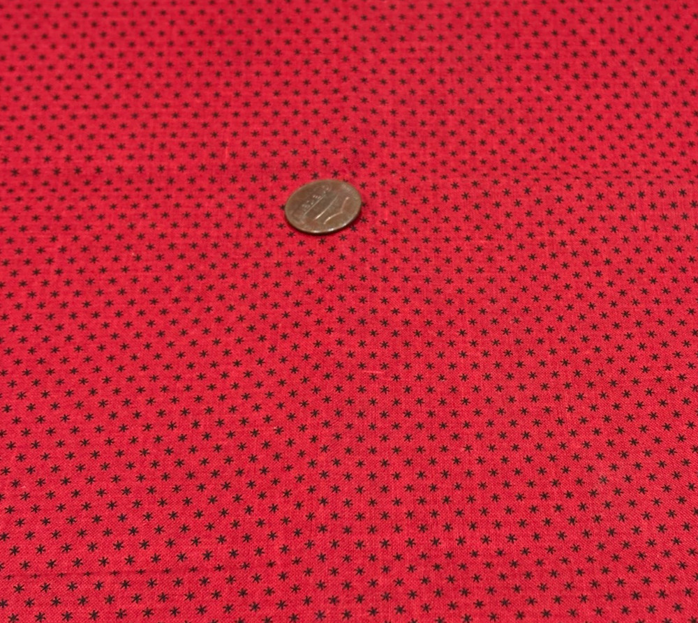 Tiny Black Stars on Dark Red * Henry Glass * 100% Cotton Remnant * 8″ x 22″