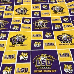 LOUISIANA STATE ( LSU )TIGERS NEW SMALL SQUARES DESIGN 1 YD PIECE 100% COTTON