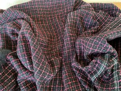 BEUTIFUL FRENCH 100% SILK WOOL BLACK AND RED CHECKERED SHIMMERING FABRIC