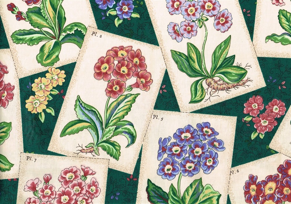 Waverly Fabric Pin Ups Green Beige Rose Blue Cotton Drapery Upholstery